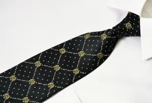 Premierlux Men's Silk Necktie Rhinestone Checked On Navy Blue