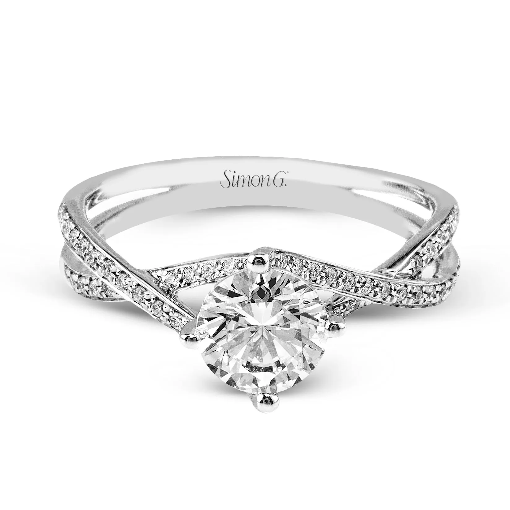 Round-cut Criss-cross Engagement Ring in 18k Gold with Diamonds