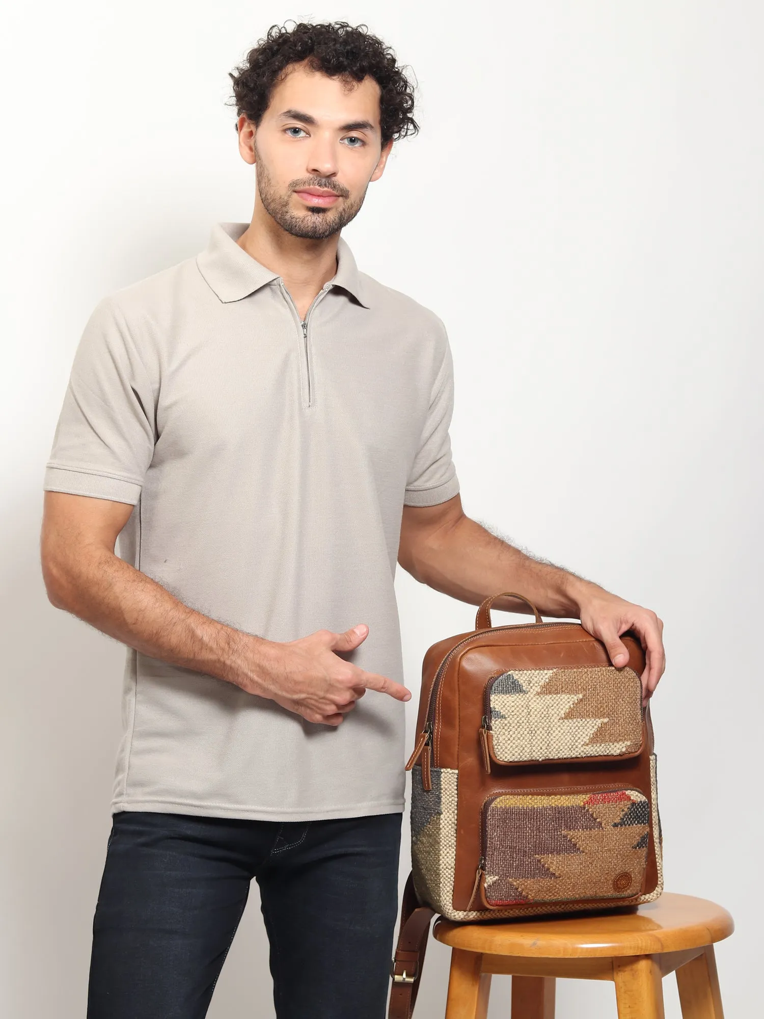 SABRE  - LEATHER AND KILIM BACKPACK