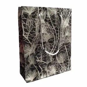 Set of Six Recycled Cotton Gift Bags with Tag in Black Beach Grass Design