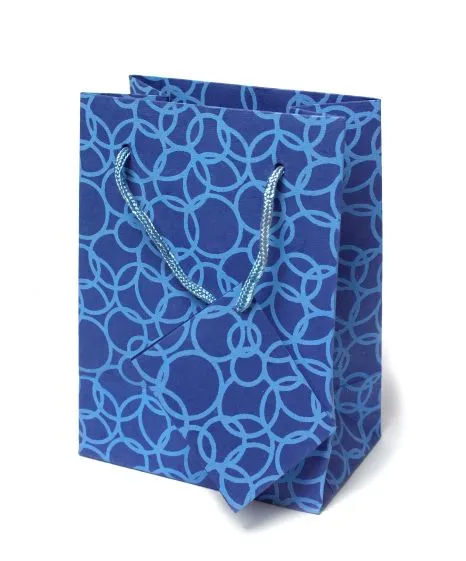 Set of Six Recycled Cotton Gift Bags with Tag in Blue Circles Design
