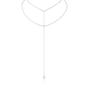 Silver Pearl Y Necklace