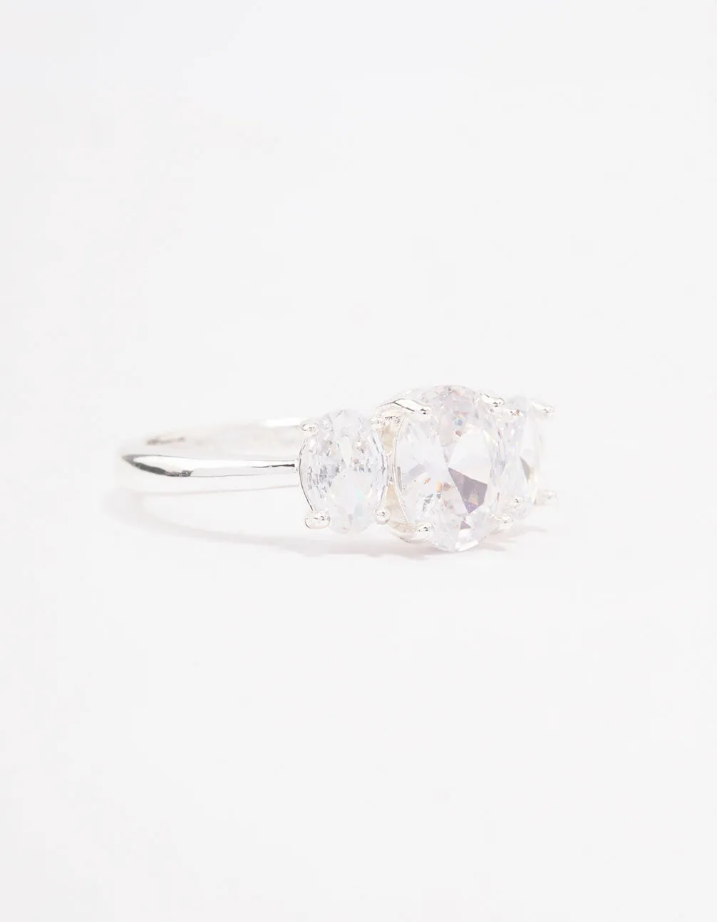 Silver Plated Oval Triple Stone Engagement Ring