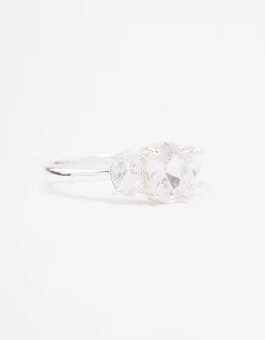 Silver Plated Oval Triple Stone Engagement Ring