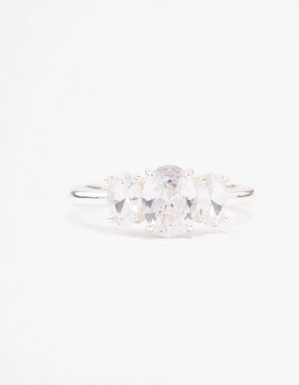 Silver Plated Oval Triple Stone Engagement Ring