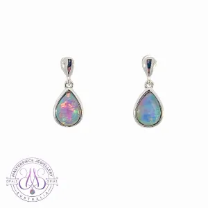 Sterling Silver dangling pear shape 8x5mm earrings Opal triplet
