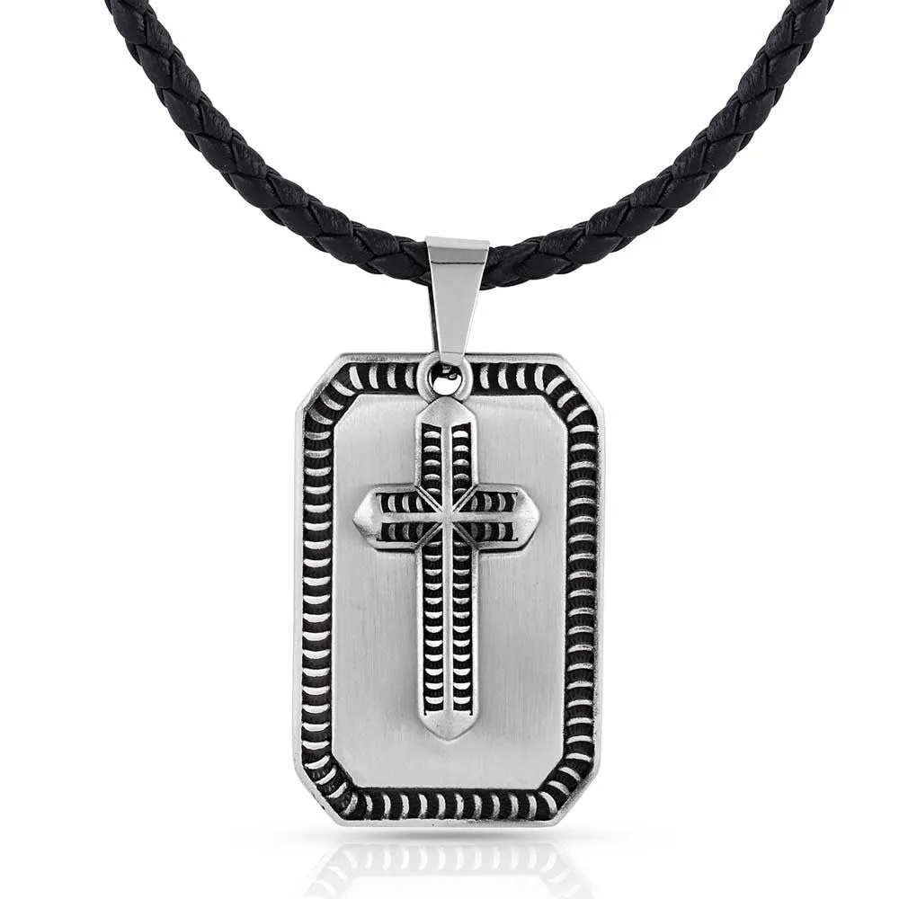 Striking Edge Cross Dog Tag Necklace-NC5541