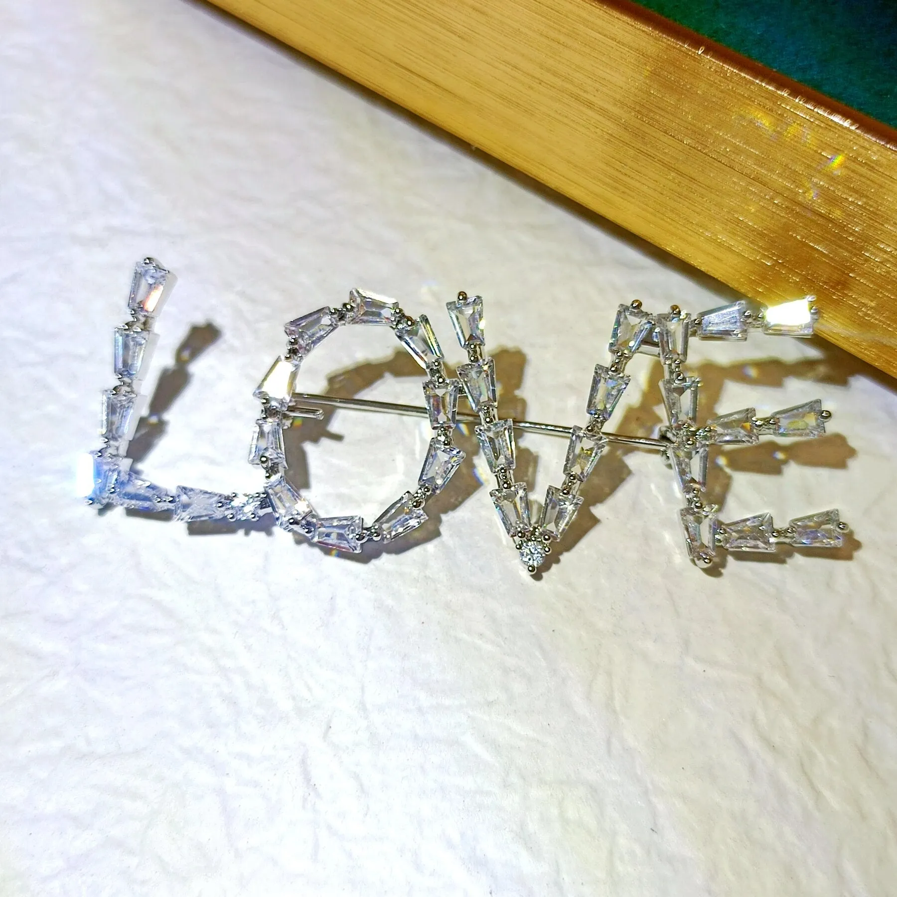 Stunning Baguette Cut CZ Accent Initial LOVE Pin Brooch Symbolism Jewelry