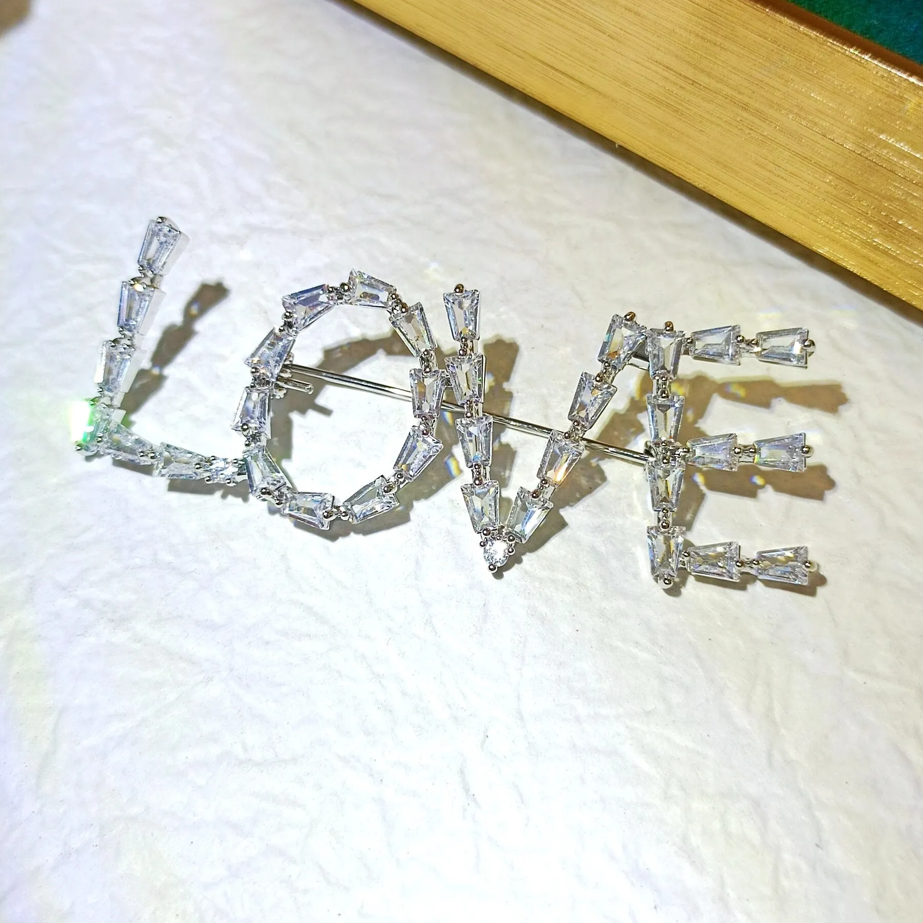 Stunning Baguette Cut CZ Accent Initial LOVE Pin Brooch Symbolism Jewelry