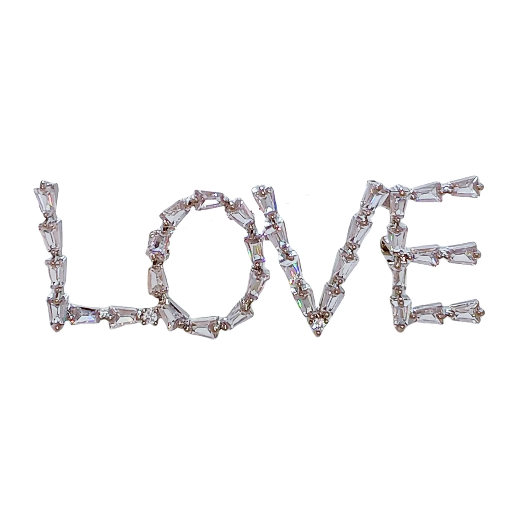Stunning Baguette Cut CZ Accent Initial LOVE Pin Brooch Symbolism Jewelry
