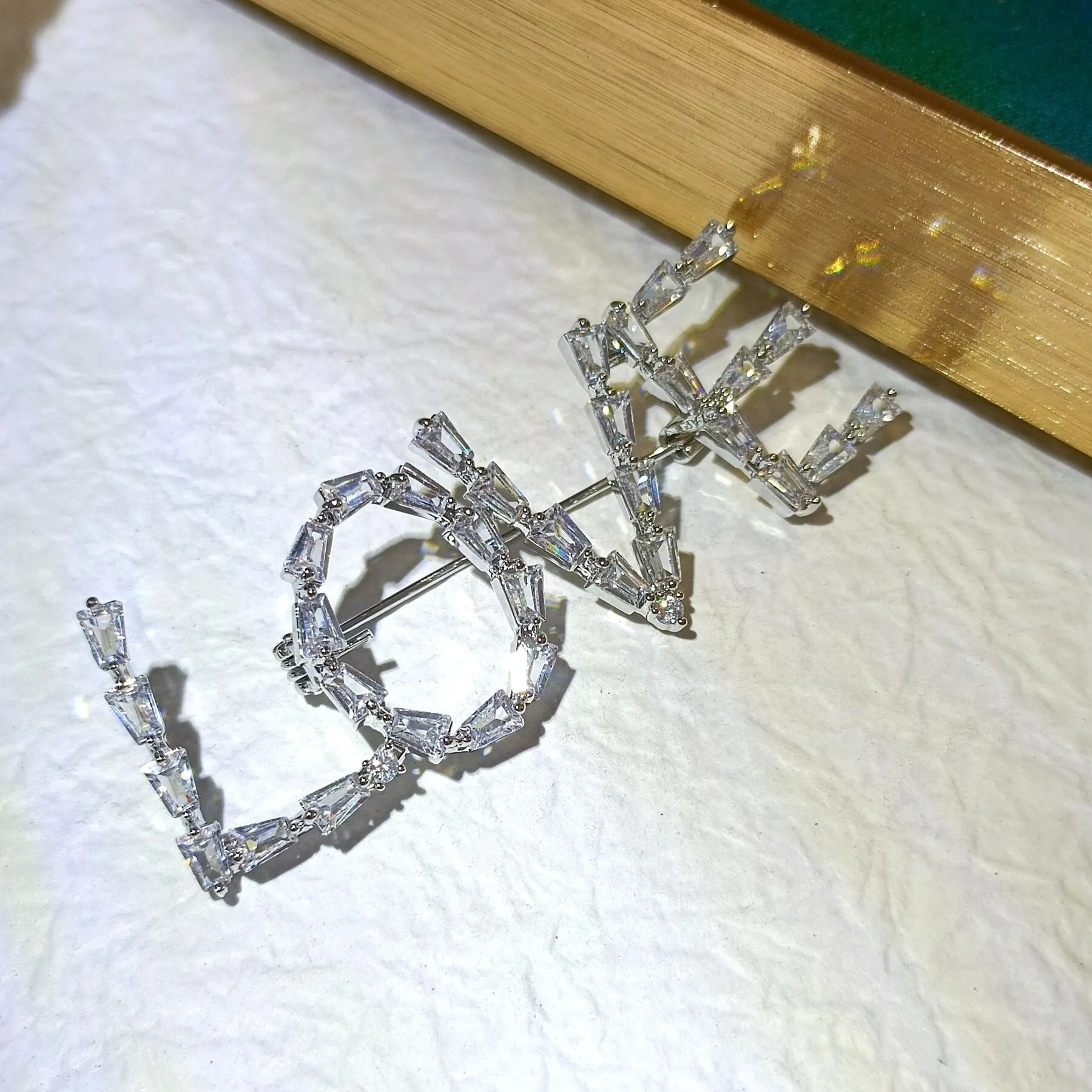 Stunning Baguette Cut CZ Accent Initial LOVE Pin Brooch Symbolism Jewelry