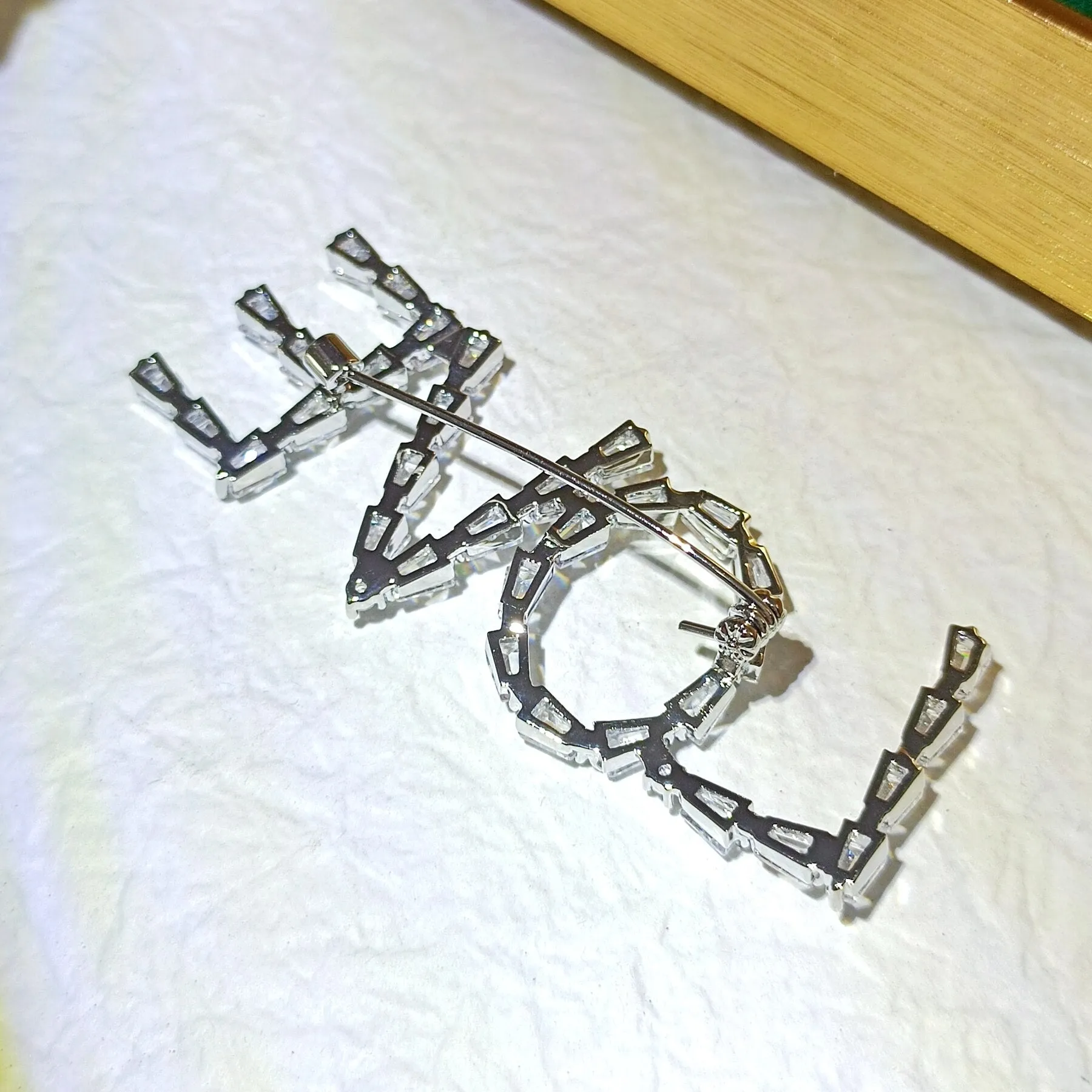 Stunning Baguette Cut CZ Accent Initial LOVE Pin Brooch Symbolism Jewelry