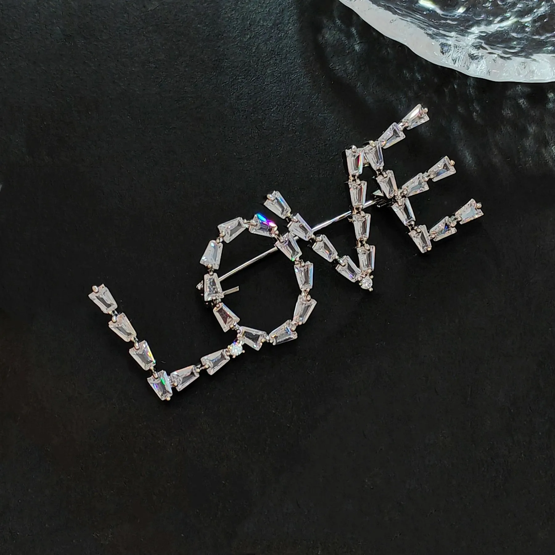 Stunning Baguette Cut CZ Accent Initial LOVE Pin Brooch Symbolism Jewelry