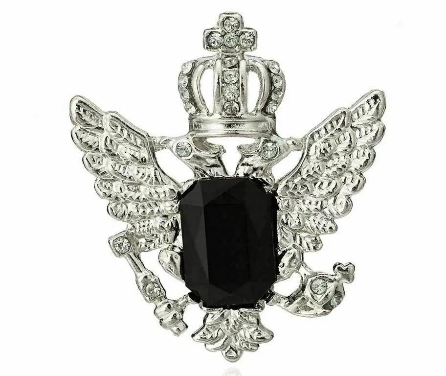 Stunning vintage look silver plated crown stone royal design brooch broach b36