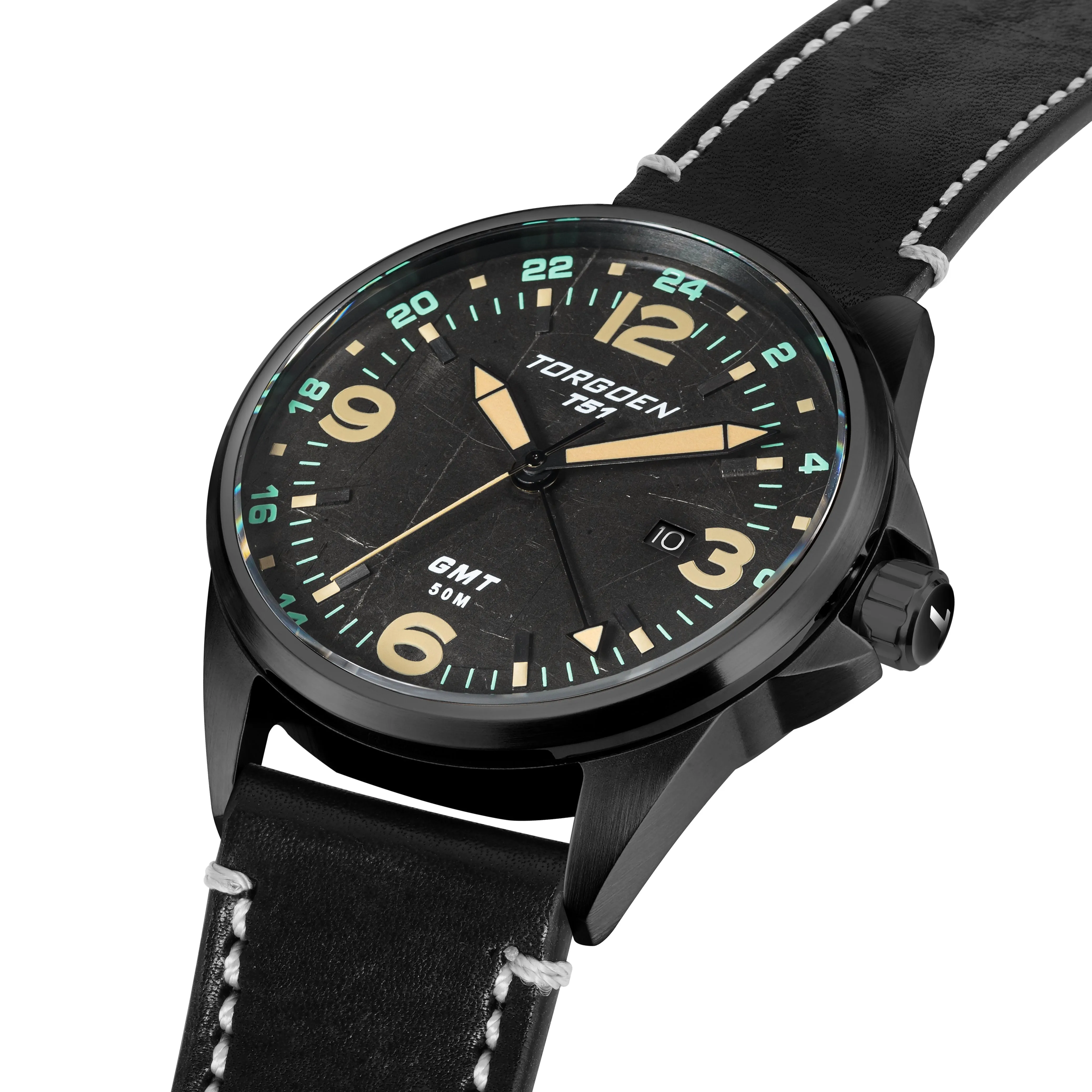 T51 Mustang | 44mm, Black Leather Strap