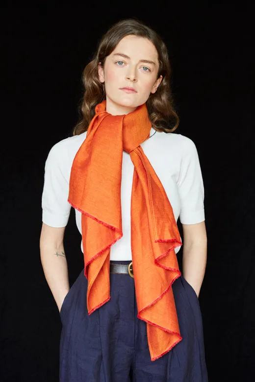 The STABLE Irish Linen Scarf - Orange Herringbone