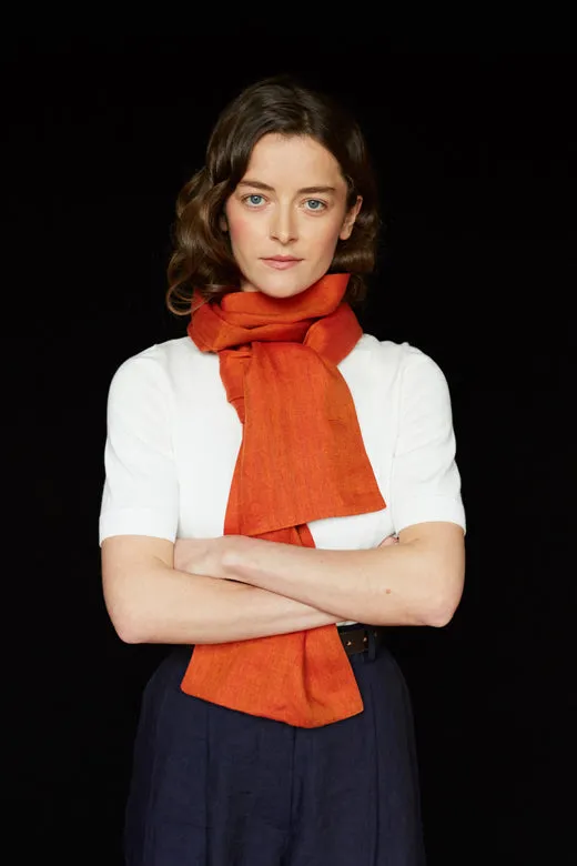 The STABLE Irish Linen Scarf - Orange Herringbone