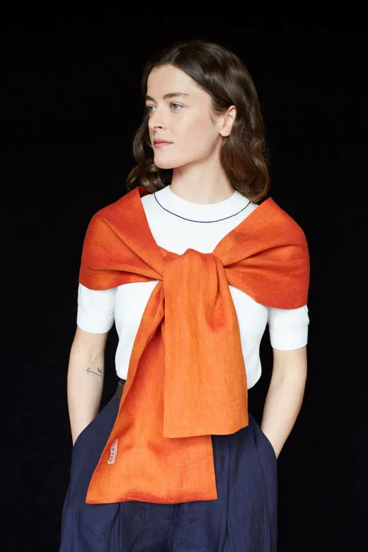 The STABLE Irish Linen Scarf - Orange Herringbone