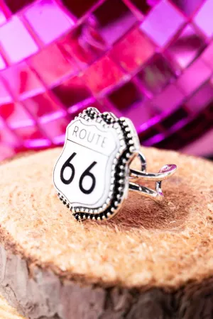 TIPI Route 66 Street Sign Silvertone Cuff Ring