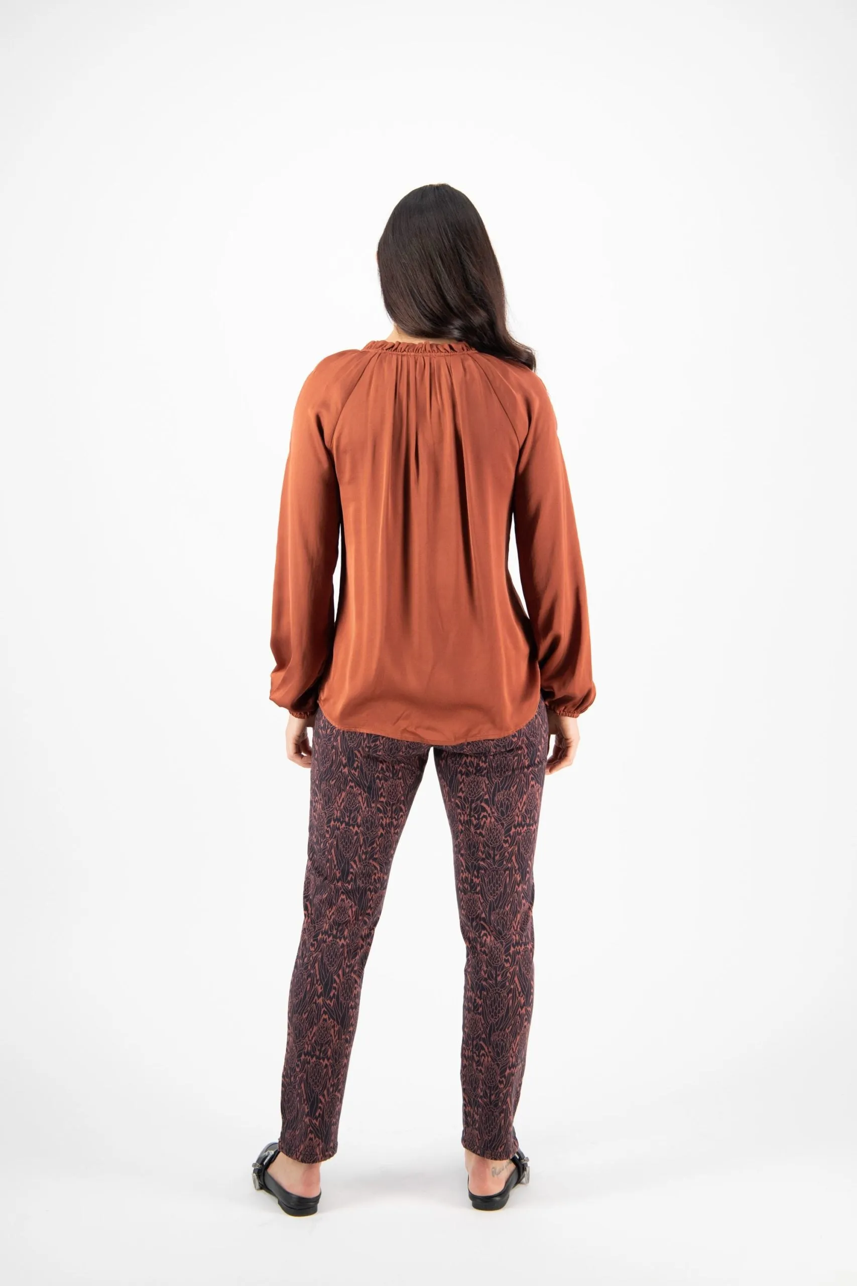 Vassalli V Neck Top with Front Frills and Neck Ties