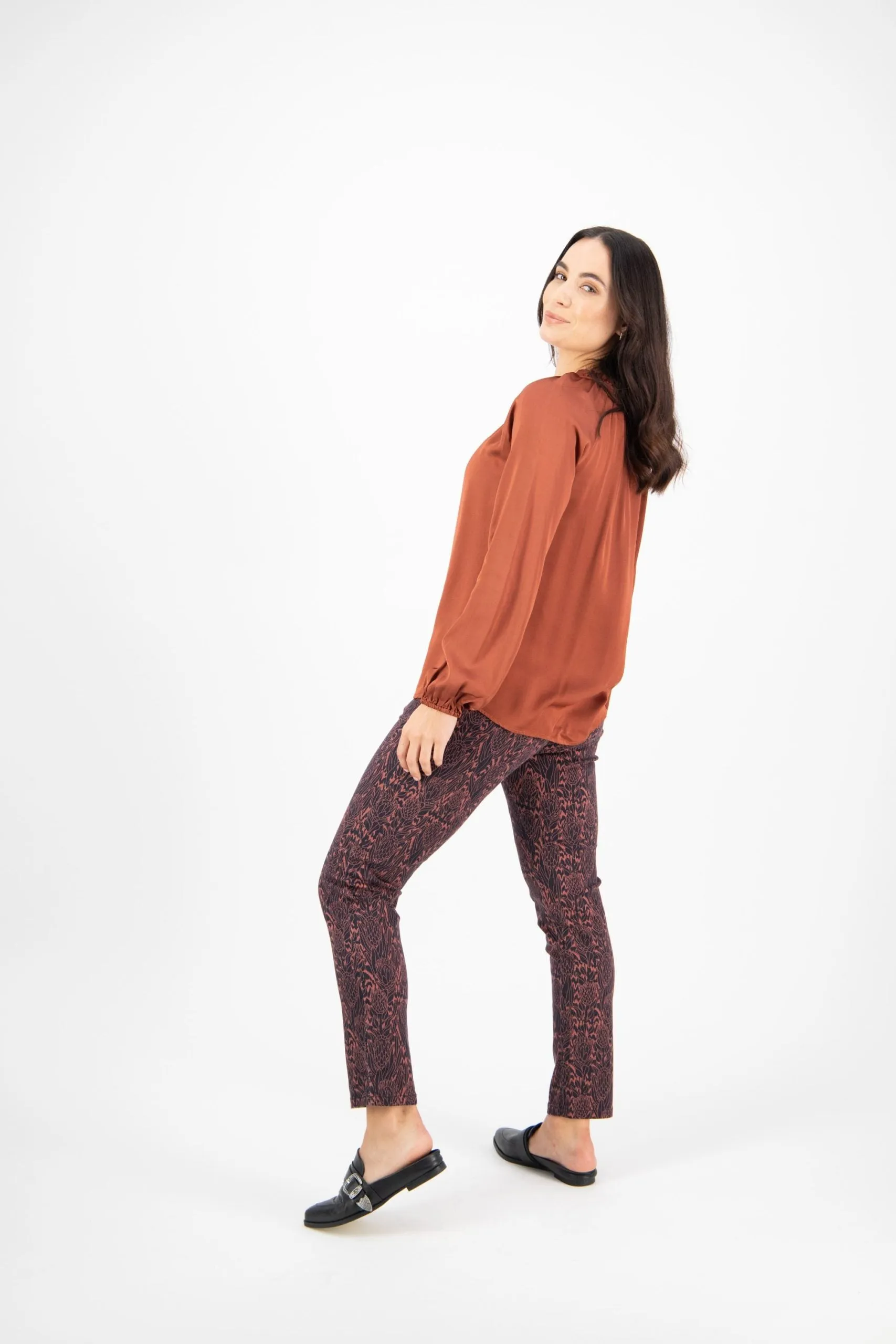 Vassalli V Neck Top with Front Frills and Neck Ties