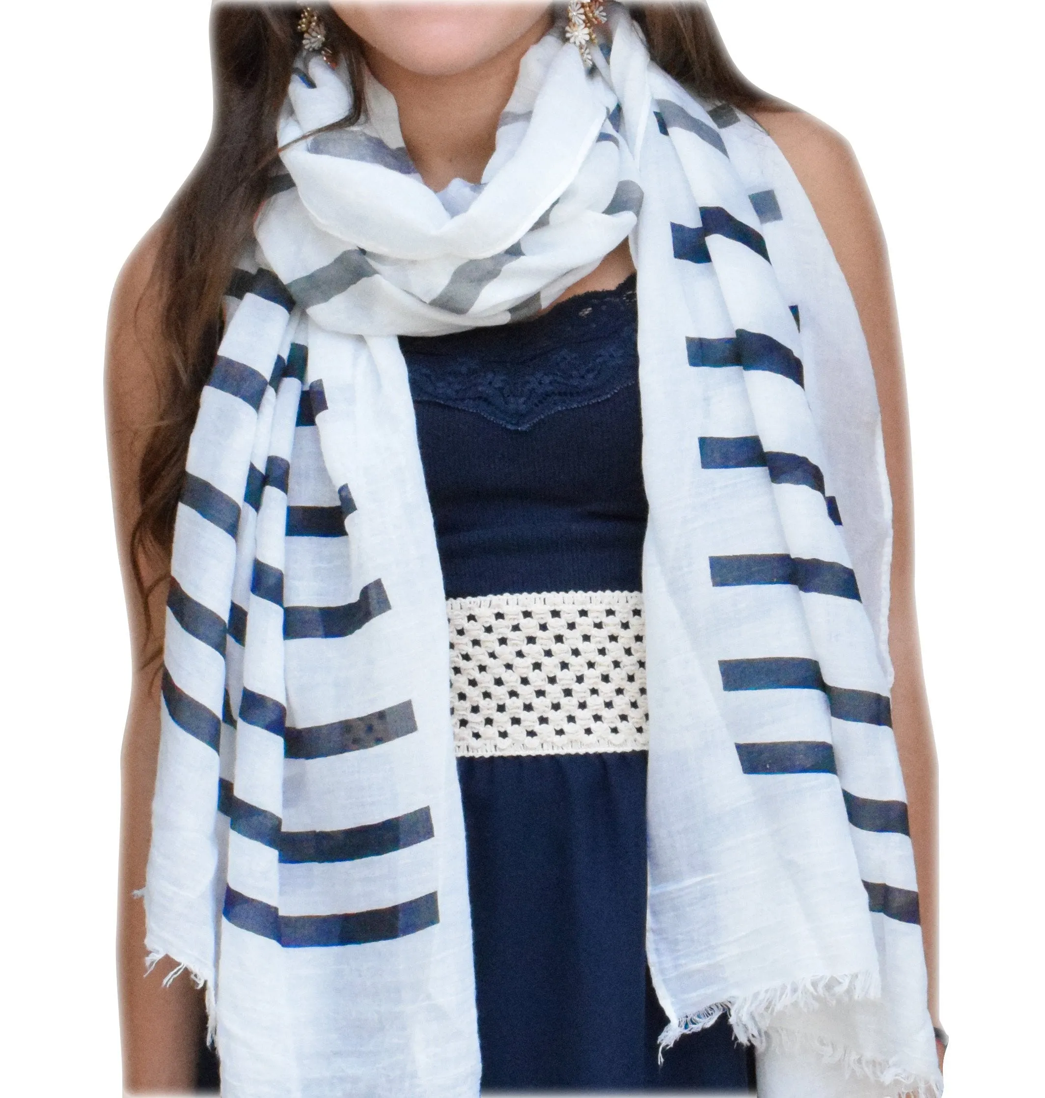 Vertical Striped Fading Eyelash Fringe Shawl Scarf