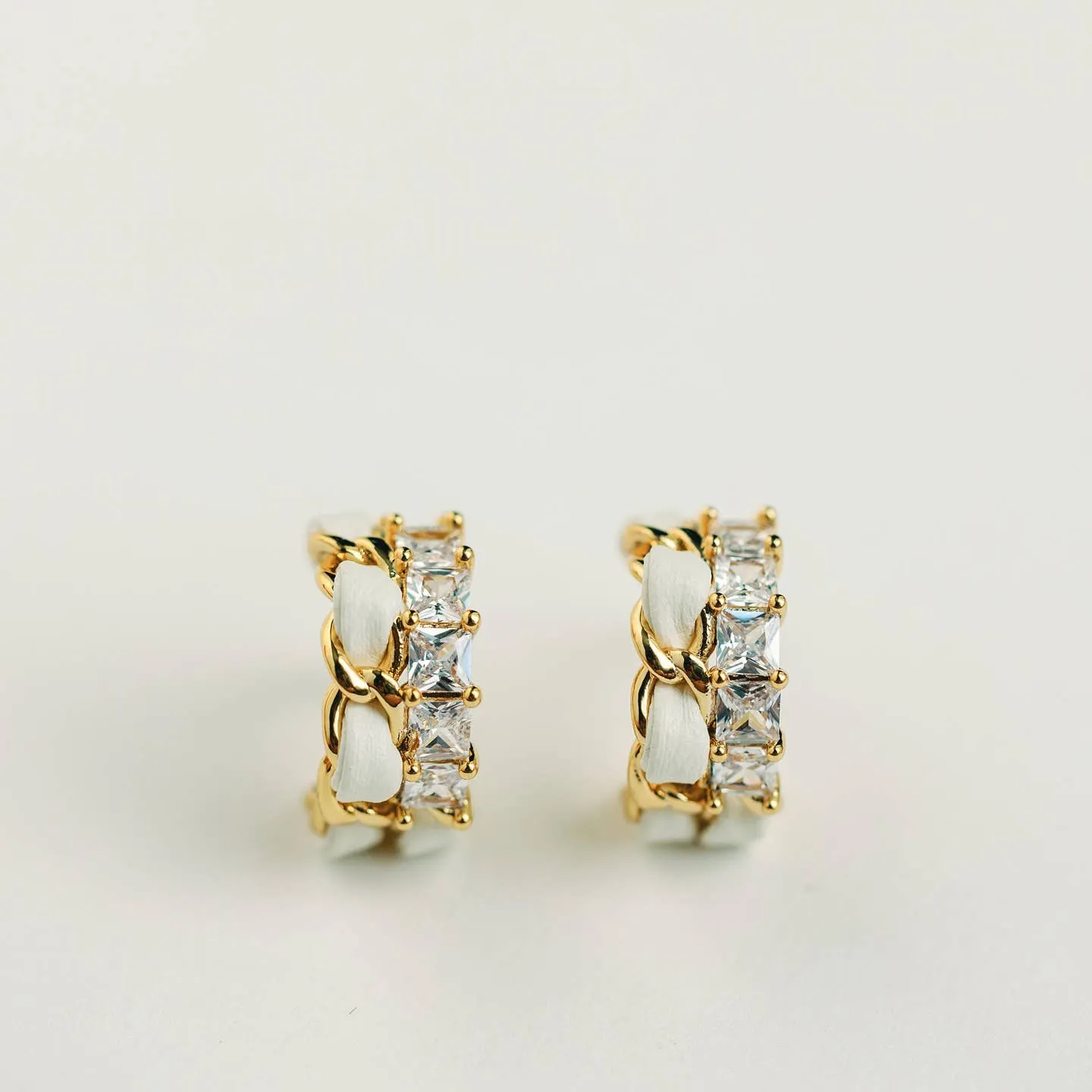 Vintage Chain Wrapped Leather Statement Hoop Earrings