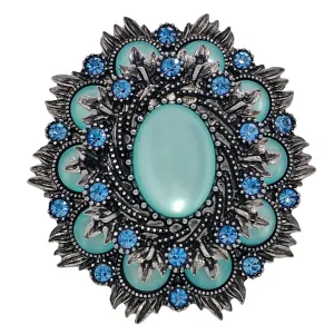 Vintage Stylish Silver & Imitate Blue Oval Flower Brooch Pin for Women