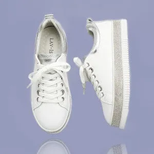 White Leather Gemstone Sole Sneakers
