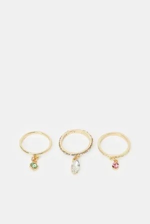 Women Gold Embellished Ring Set (3 Piece)