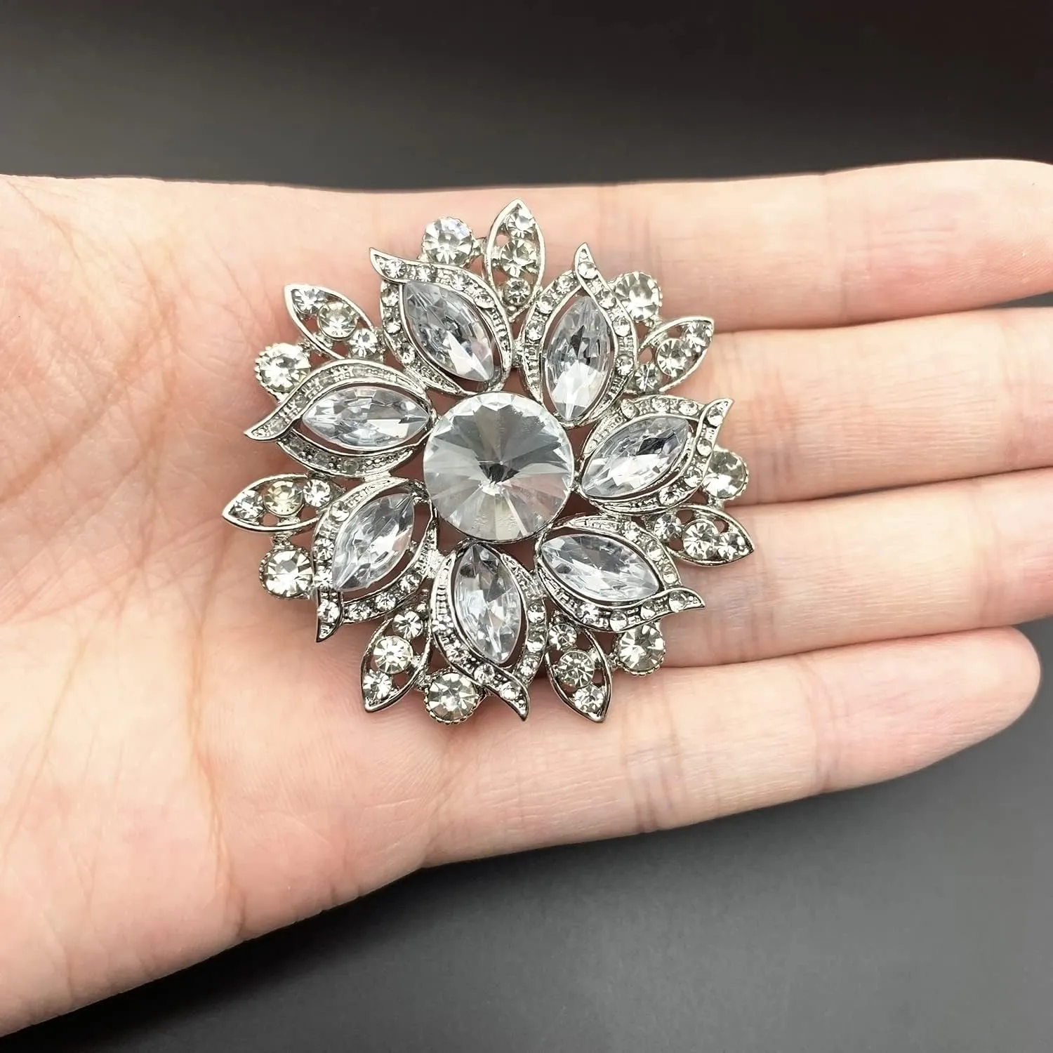 XGALBLA Women's Austrian Crystal Elegant Flower Leaf Bridal Corsage Brooch Pin