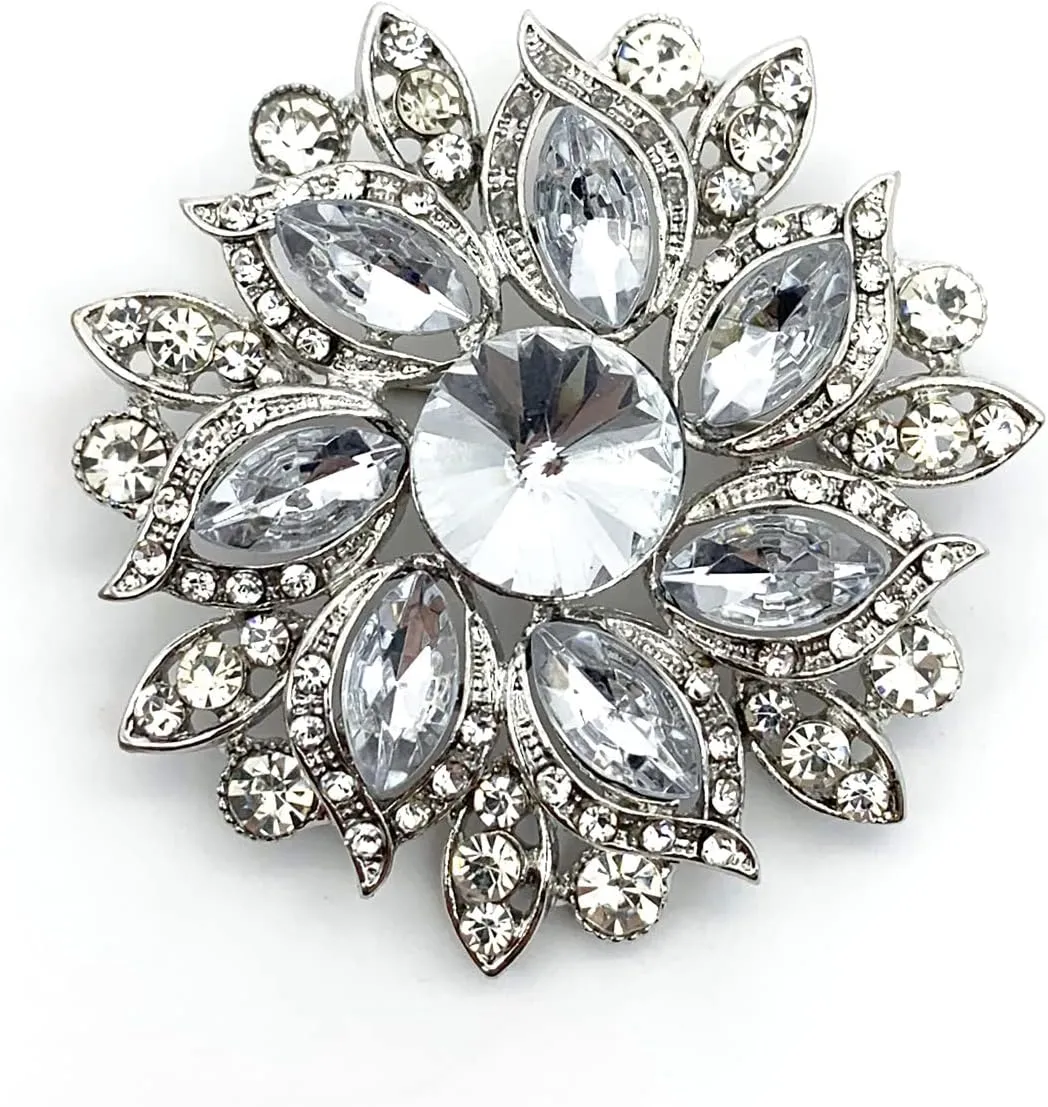 XGALBLA Women's Austrian Crystal Elegant Flower Leaf Bridal Corsage Brooch Pin