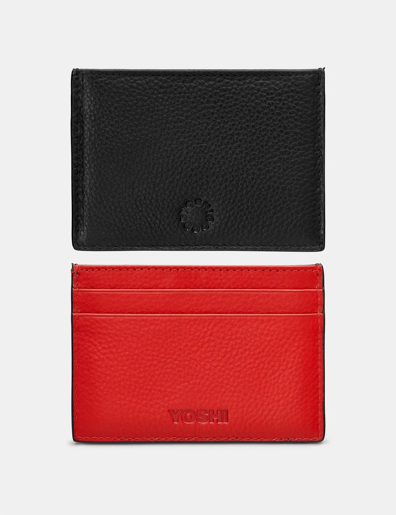 Yoshi Leather Contrast Slim Card Holder - Black/Red