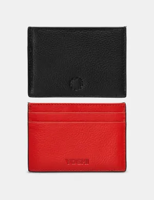 Yoshi Leather Contrast Slim Card Holder - Black/Red