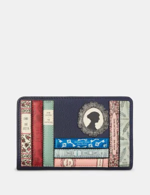 Yoshi Leather Jane Austen Bookworm Zip Around Purse - Navy